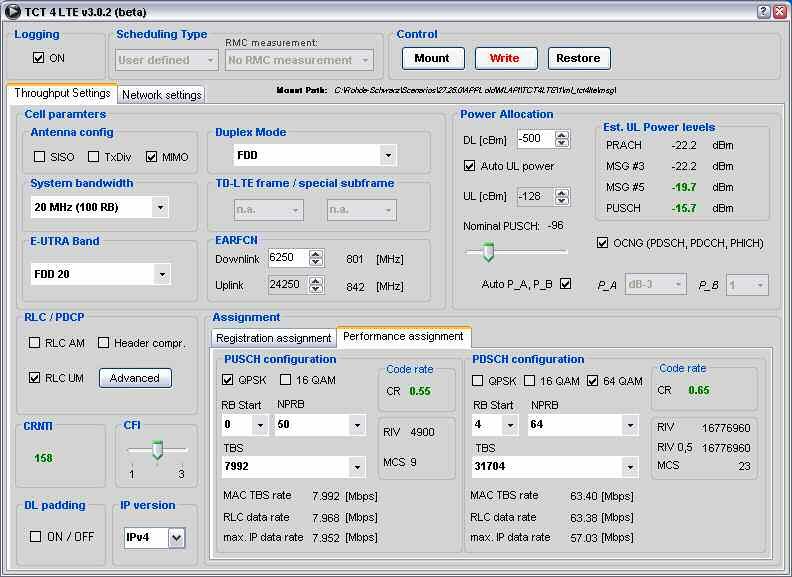 Measurement Setup either changing the number of PDCCH symbols (by moving the CFI slider) or in adapting the MCS index.