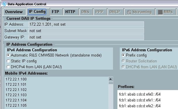 In the DATA APPLICATION CONTROL window select the IP CONFIG tab and use following settings. Close the window.