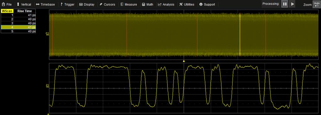 Finds Problems That Triggers Won't Find A Teledyne LeCroy X-Stream oscilloscope will quickly scan millions of events,