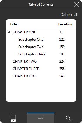 3.7 Getting Help Figure 6: Kindle Interactive TOC tab of Kindle Previewer To see a sample book that demonstrates how the various elements can be
