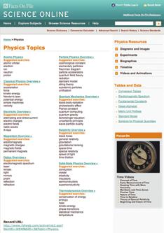 of useful formats. The accessible content is organized by subject area and type of resource, as well as by national and state science education standards.