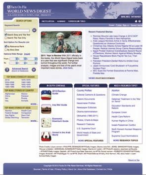 2012 Online Databases t World News Digest News Service Database Perfect for 2012 election coverage!