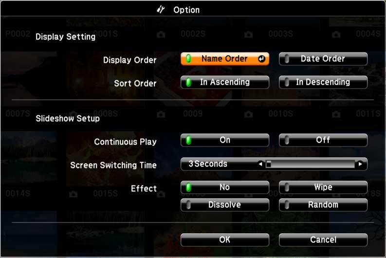 PC Free Display Options You can select these display options when using the projector's PC Free feature.