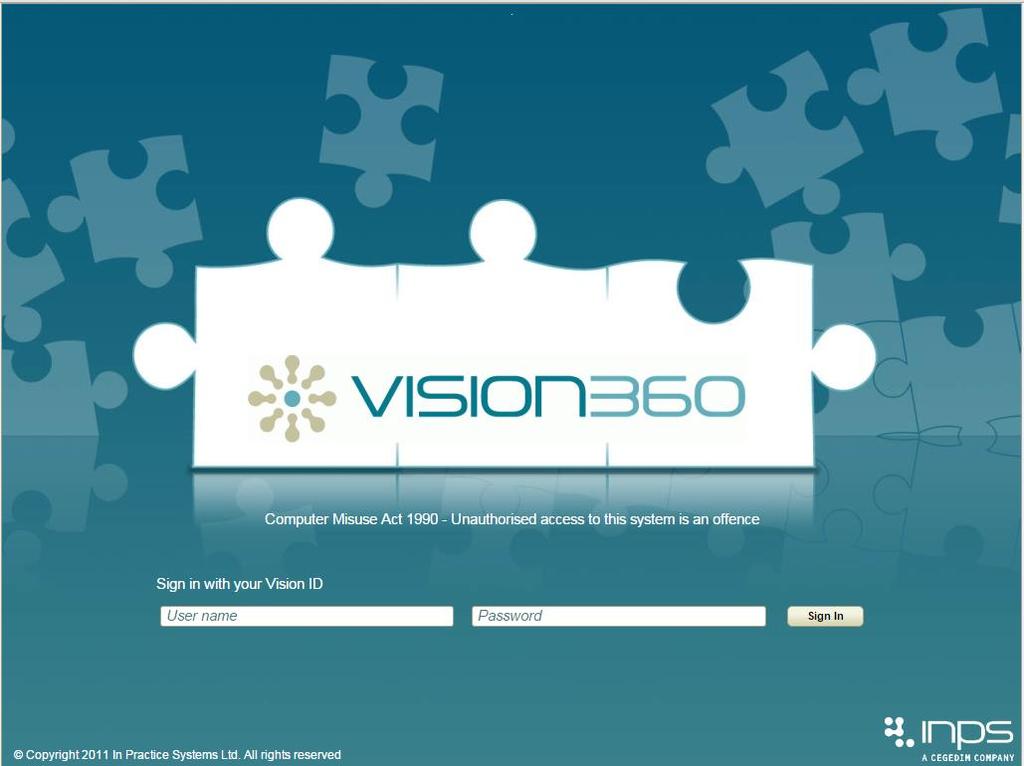 Vision portal screen 3. To access the system you need to enter your user name which is in the form of an email address and the password associated with it.