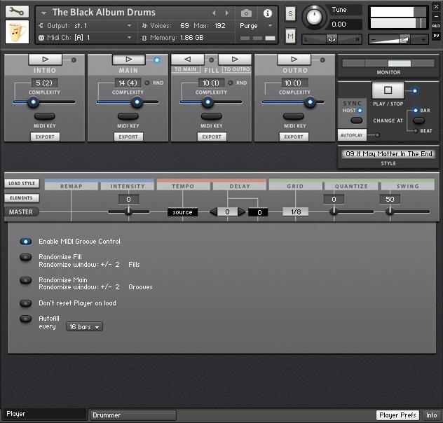 Player Page (3) Set the Preferences for the Player Page Enable MIDI Groove Control: on by default, assigns the first 2 octaves of the MIDI spec to the Player, allowing to assign any of 15 MIDI Keys