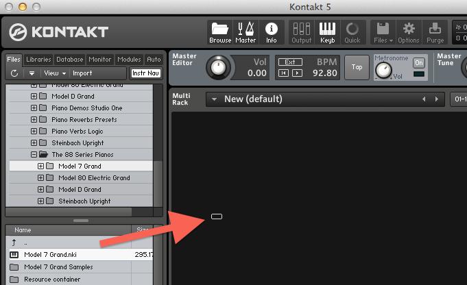 2. Use the Kontakt Browser to find the.