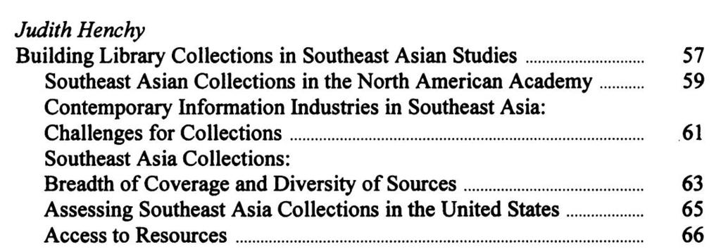 Topic: Development of collections for area studies (Africa, Southeast Asia, Latin