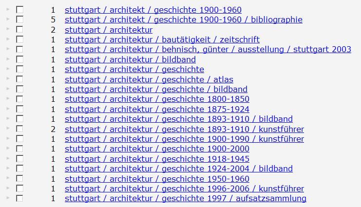 extract from the browse index of the Southwest German library