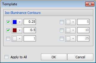 Create templates for all luminaires in the schedule 1. Select all luminaire by holding the CTRL key and left clicking each row. 2. Select the Templatebutton to launch the Template dialog. 3.