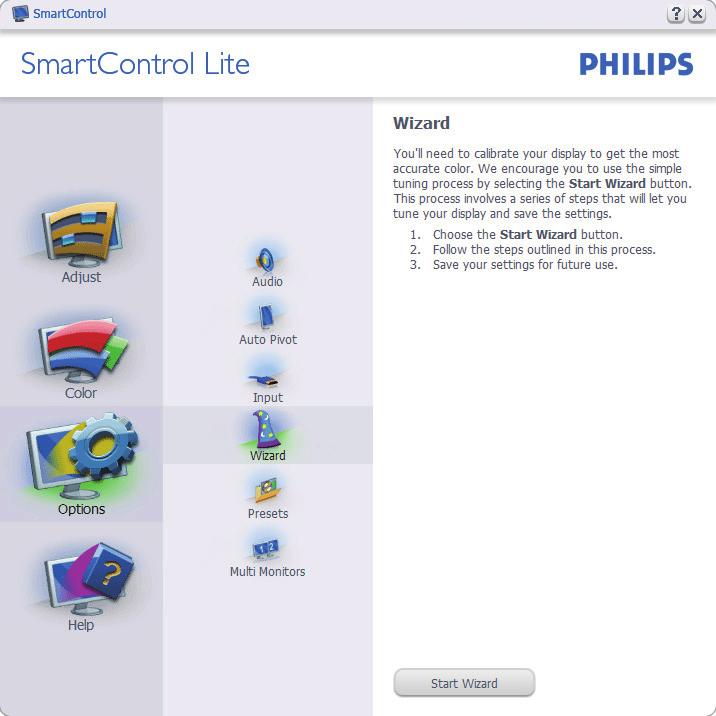 3.3 Philips SmartControl Lite The new SmartControl Lite software by Phillips allows you to control your monitor via an easy to use on-screen graphic interface.