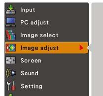 Computer Input Image Adjustment 1 Press the MENU button to display the On-Screen Menu. Use the Point pq buttons to select Image adjust and then press the Point u or the SELECT button.