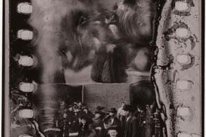Display Still 1-4: Film Damage, Example A. This distorted image is from a film made by Thomas Edison in 1897. The top layer of the film, the emulsion, has separated from the base layer.