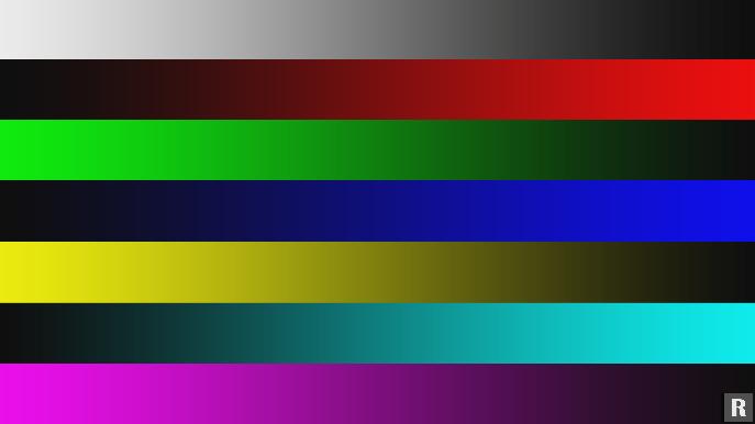 2020 gamut from 0 to 10,000 nit utilizing a 10bit gradient. Displaying in Grayscale, Red, Green, Blue, Yellow, Cyan, and Magenta.