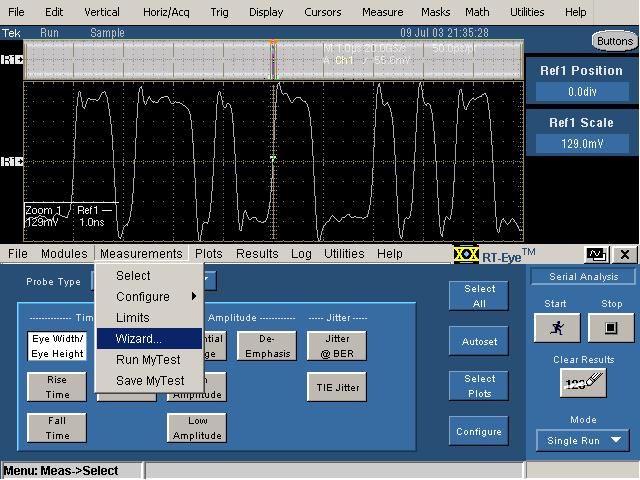 Serial Analysis Laboratory 3. From the Oscilloscope application menu, select Reference Waveforms> Recall Wfm. 4. Select Recall Ref1 from Wfm File. 5.