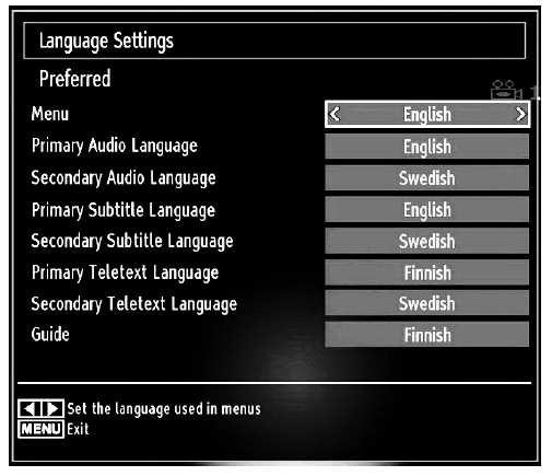 Language Settings Parental Settings Menu Operation In the configuration menu, highlight the Language Settings item by pressing buttons.