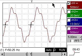 Demo: no. 15 : Distortion 1 pseudo-sinusoidal signal presenting harmonic distortion Signal frequency 50Hz, Vpp 3.