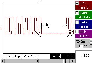 cursors Comparison with a reference and L- or [W- W+] measurement with zone selection a) Calibrate the Oscilloscope so as to view the CH1 signal correctly (timebase, sensitivity and trigger source).