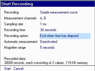 Your display now shows the settings you made for recording measured values (see screenshot).