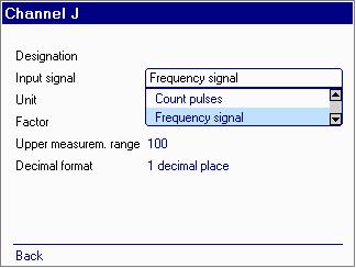 HMG 3010 Page 25 Input channels I and J are for digital (not analogue) signals. As the input signal you can choose between Count pulses and Frequency signal. There are many possibilities for this, e.