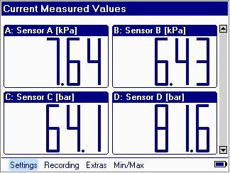 Use the arrow keys ( ) and ( ) to see the measured values of the other two sensors.