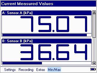 The appearance of the display may vary according to what settings have been made for rendering the measured values.