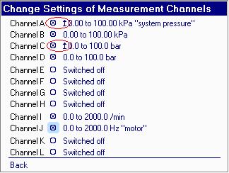 To determine the extent of a zero offset which has been set, go to the Settings menu (OK) and select Zero measurement channels (OK). This brings up a list of all the channels which are active.