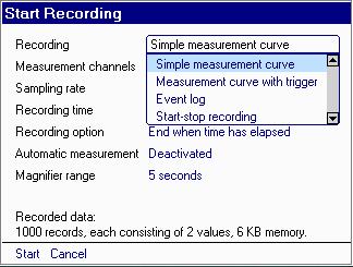 HMG 3010 Page 38 6.2 Recording Menu Here the HMG enables you to perform a measurement for a specific period of time and save it. This recording can be rendered as a graph or a table.