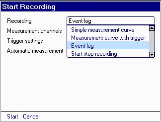 HMG 3010 Page 51 Event Log The Event Log option enables you to store measured values as a table.