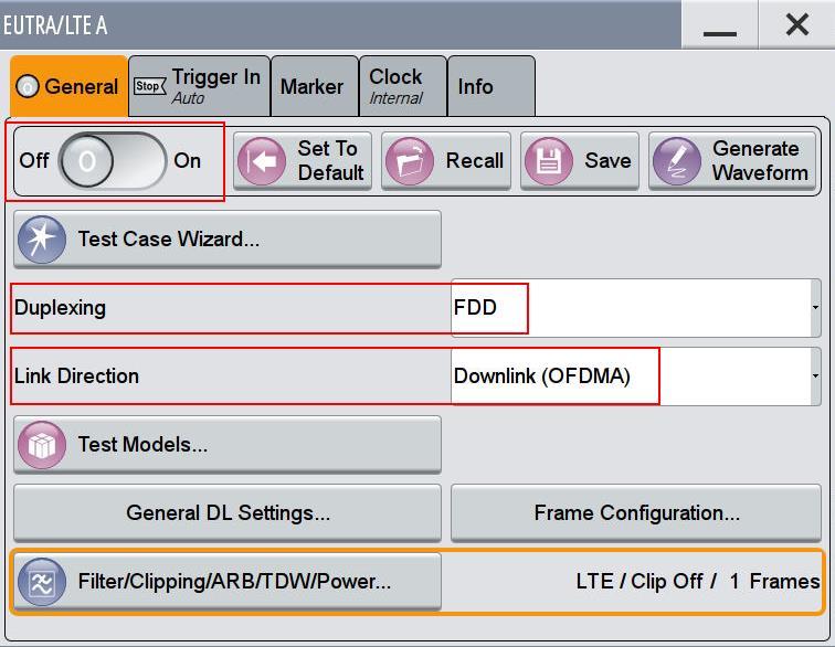 3. Make the basic settings such as Duplexing (FDD or TDD) and the Link Direction (normally Downlink