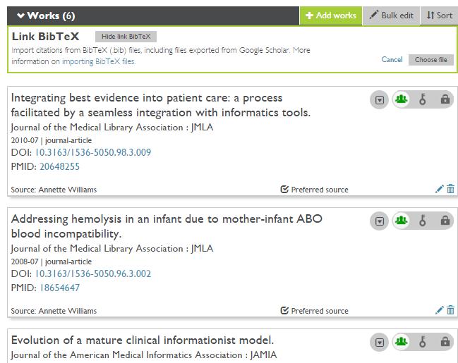 14. Your citations will display in the Works section of ORCid. (Note in the upper left corner, the number of works indicates zero.) 15.