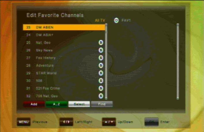 8.2 Edit Favorite Channels This menu is used to create lists of your favourite channels. Thus you can create up to 8 different Favorite Lists.