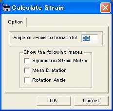 Strain Field Menu Calculate Strain Dialog (Option Tab) Component Description Angle of x-axis to horizontal Defines the orientation of the x-axis used for the strain calculation.