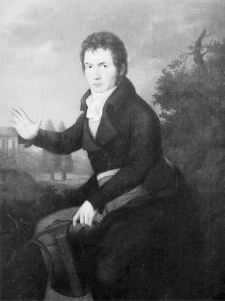 Portrait of Beethoven made in 1804 by his friend WJ Mähler its symbolism looks back to Classicism (the lyre in his left hand, the temple in the background) and forward to Romanticism (the dramatic