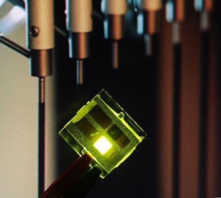 ORGANIC LIGHT EMITTING DIODES ULTRA-THIN LAYERS EMITTING LIGHT Metal (reflective contact) emission layer (organic semiconductor) ITO (transparent contact) glass - - + + Organic semiconductor: