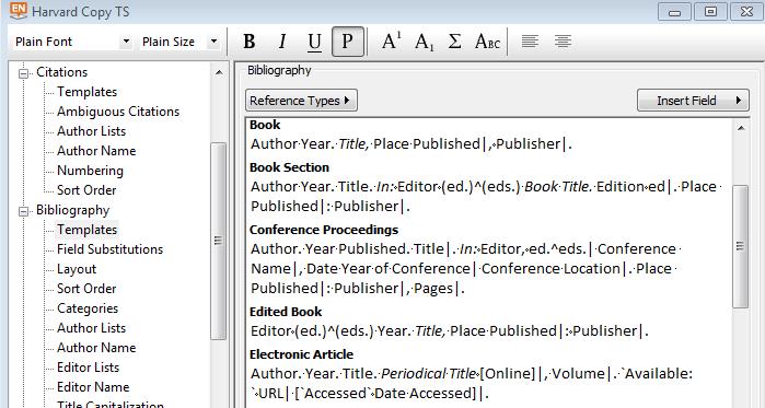 Under Bibliography you find templates and other definitions controlling the output of references in the bibliography: Downloading styles (connection files, import filters) from Endnote.