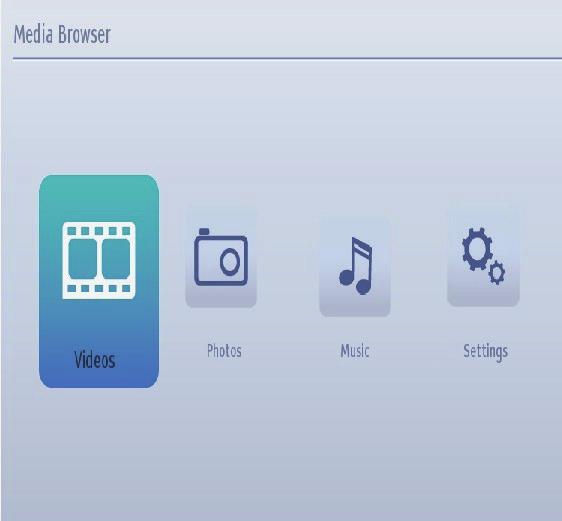 USB Media Browser This TV allows you to enjoy photo, music or video files stored on a USB memory Manual Start To display Media Browser window, you can press MENU button on the remote control and then