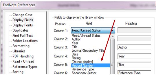 APPENDIX C: CHANGE THE DISPLAY FIELDS IN YOUR ENDNOTE LIBRARY Each of these columns (above) displayed in your EndNote Library can be sorted, in ascending or descending order, by clicking on the