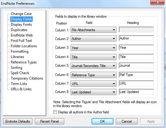 Select the fields you would like to display then click on Ok. Search your EndNote Library EndNote provides several ways to organize your data.