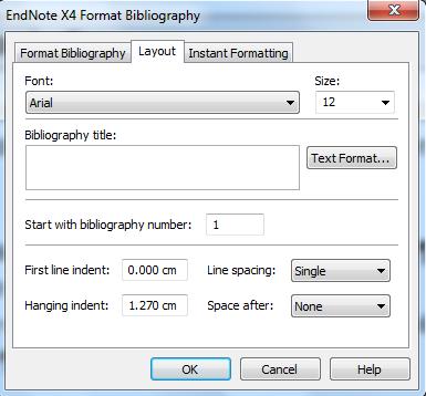 Formatting Bibliography To format the citations, click on the dropdown arrow of the Bibliography group to open the EndNoteX7 Format Bibliography dialog.