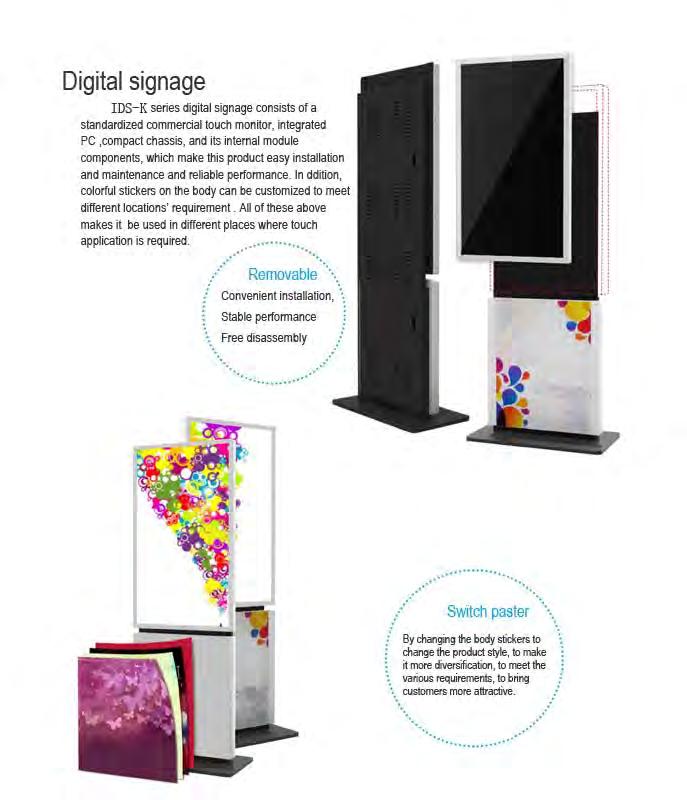Interactive Digital Signage Kiosk All-In-One Size Model Display Touch Color CPU RAM Hard Disk