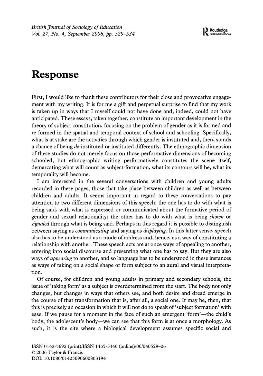 British Journal of Sociology of Education Vol. 27, No. 4, September 2006, pp.