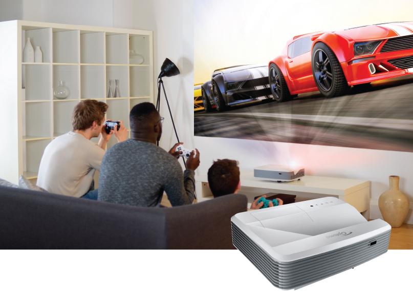 GT5500 Lights on viewing - bright 3500 lumens 1080p Ultra Short Throw Projector Super-sized 100-inch images - GT5500 placed 30cm away from a flat surface or
