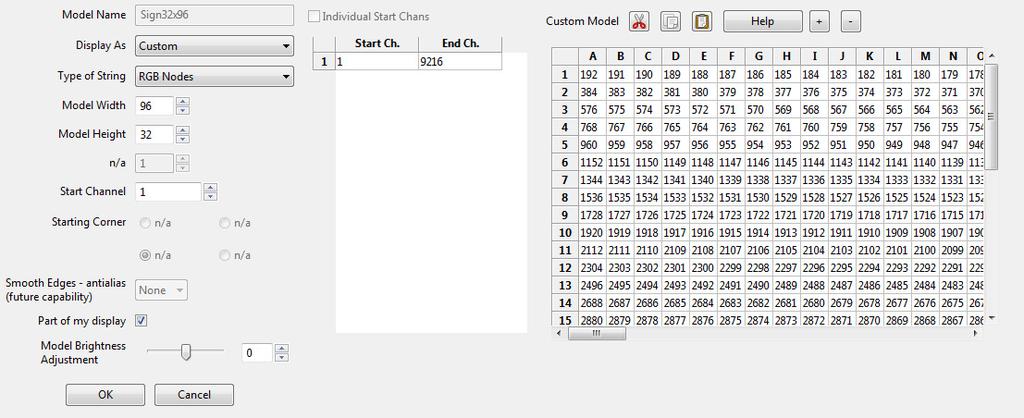 For all other configurations, the panels are custom models. Use the model width and height to select the size of your model. Copy and paste the model from Excel to position A1 in the custom model.