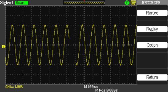 2.13.9 Recorder The waveform recorder is a kind of seamless and no-gap real time recording of waveform, means oscilloscope can save and replay waveform every time it captured.