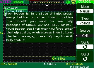 2.14 Online Help Function ADS1000 serial oscilloscope has an online help function that supply multi-language help information, and you can recall them to help you operate the oscilloscope when you
