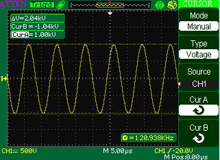 3.2.2 Measuring Ring Amplitude To measure the amplitude, follow these steps: 1). Press the CURSORS button to see the Cursor Menu. 2). Press the Mode button to select Manual. 3).