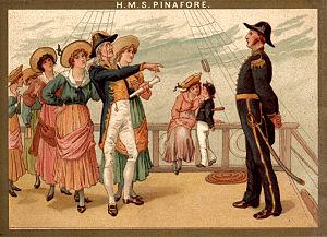 PLOT SYNOPSIS AND MUSICAL HIGHLIGHTS The story takes place aboard the British ship HMS Pinafore.