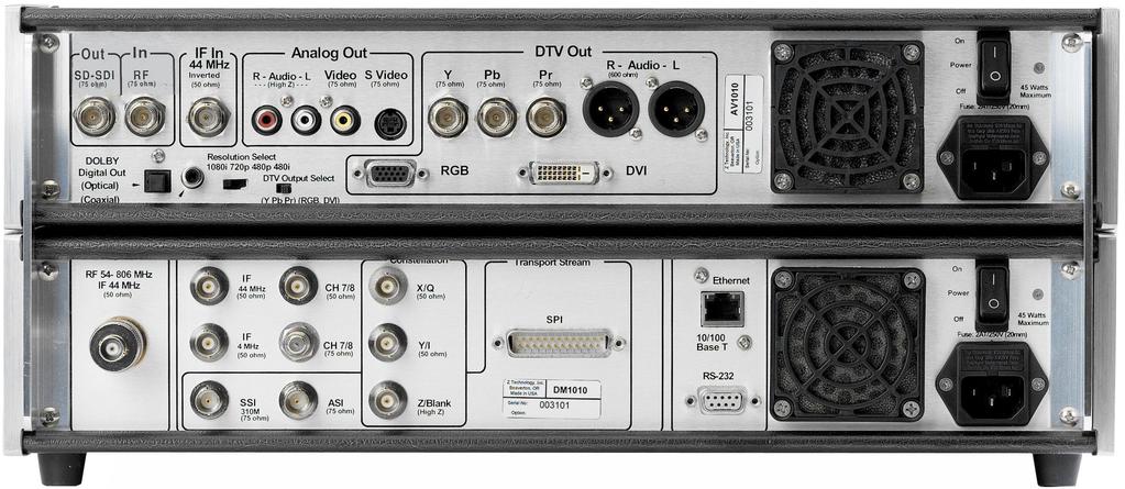 Ordering information DTV1010 DTV Measurement Receiver System Includes DM1010, AV1010, WinDM Pro Software, IF Cable, F-to-N adapter, IEC Power Cord, IR AV1010 Handheld Remote, Transport Stream