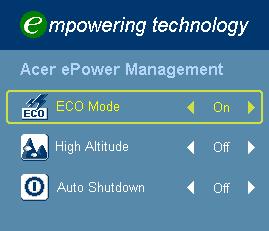 "Acer eview Management" is for display mode selection. Please refer to the "Onscreen Display (OSD) Menus" section for more details. Acer etimer Management Press " " to launch "Acer etimer Management".