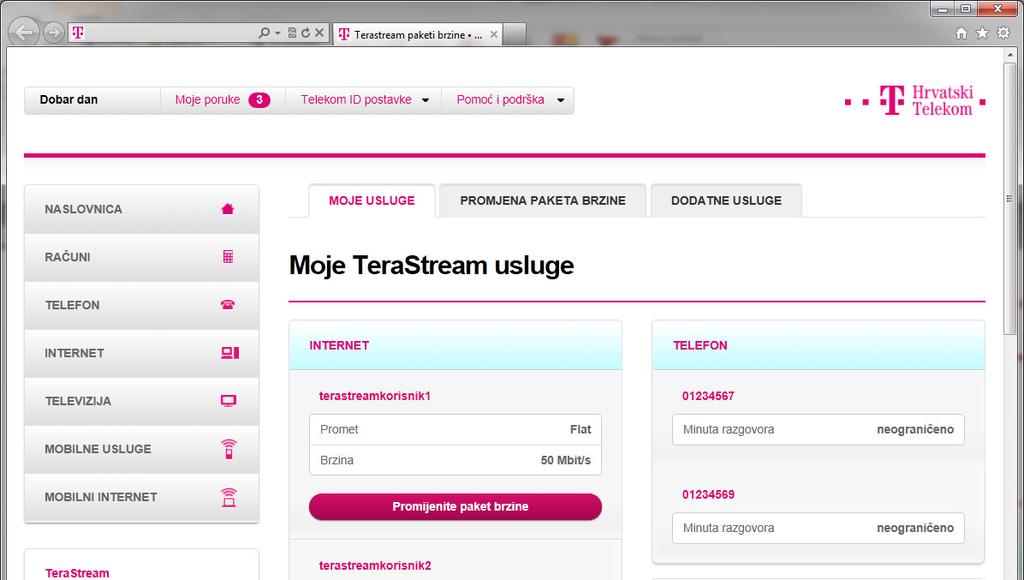 Sada kada su vaše TeraStream usluge spremne za korištenje, otvorite svoj web preglednik kako biste prihvatili uvjete korištenja i započeli testiranje: Nakon toga biti ćete preusmjereni na Moj Telekom
